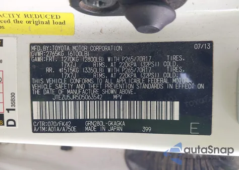 2013 Toyota 4Runner Sr5 z USA, uszkodzony, nr VIN JTEZU5JR5D5063542